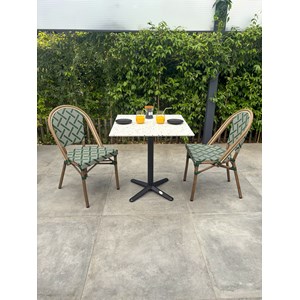 Ensemble repas de jardin 2 places en acier et plateau terrazzo