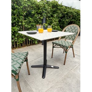 Ensemble repas de jardin 2 places en acier et plateau terrazzo