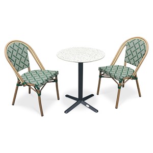 Ensemble repas de jardin 2 places en acier et plateau terrazzo