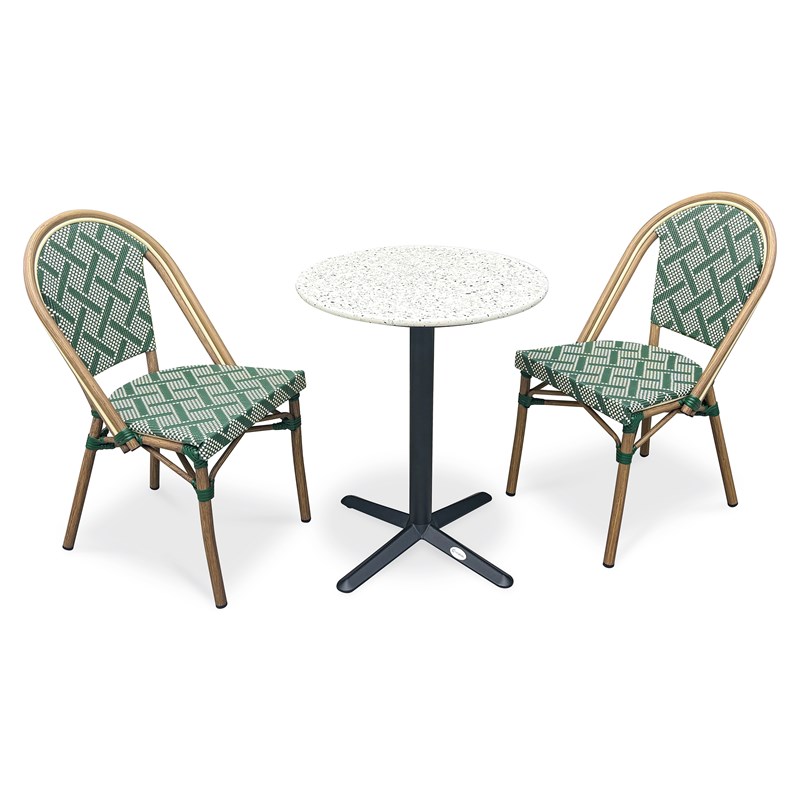Ensemble repas de jardin 2 places en acier et plateau terrazzo