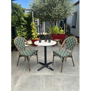 Ensemble repas de jardin 2 places en acier et plateau terrazzo