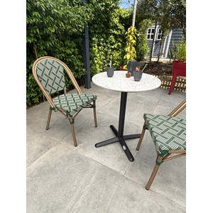 Ensemble repas de jardin 2 places en acier et plateau terrazzo
