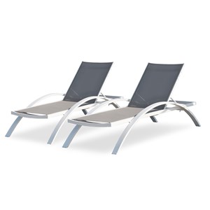 Lot de 2 bains de soleil en toile plastifiée et aluminium