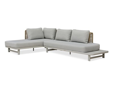 Salon de jardin d'angle 6 places en corde tissée et aluminium