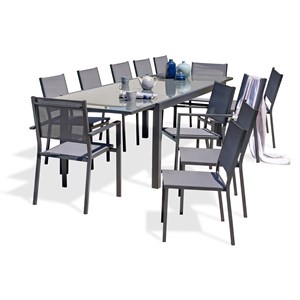 Ensemble repas 12 places en aluminium et plateau verre