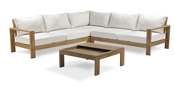 Salon de jardin d'angle 5 places en aluminium effet bois