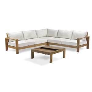 Salon de jardin d'angle 5 places en aluminium effet bois