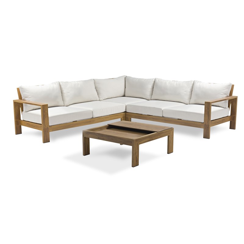 Salon de jardin d'angle 5 places en aluminium effet bois