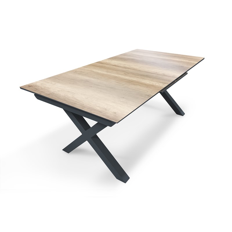 Table de jardin en aluminium et plateau hpl imitation bois