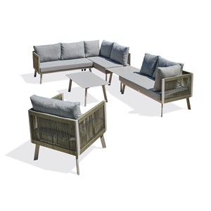 Salon de jardin d'angle 7 places en aluminium et corde