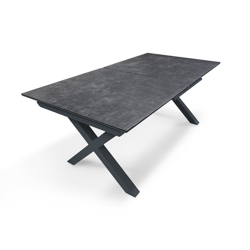 Table de jardin alu plateau céramique sur verre