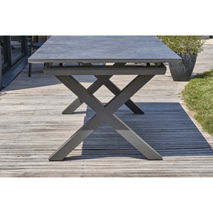 Table de jardin alu plateau céramique sur verre