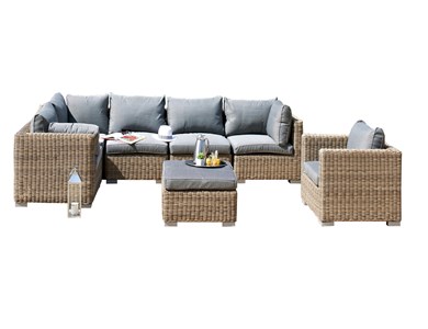 Salon de jardin 6 places en résine tressée miel