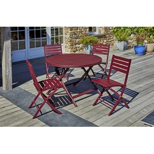 Ensemble repas de jardin 4 places en aluminium rouge carmin