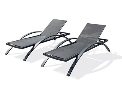 Lot de 2 bains de soleil en toile plastifiée et aluminium