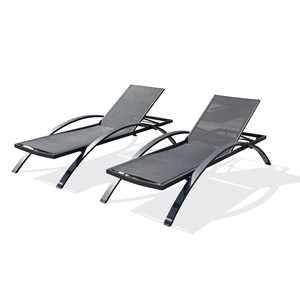 Lot de 2 bains de soleil en toile plastifiée et aluminium