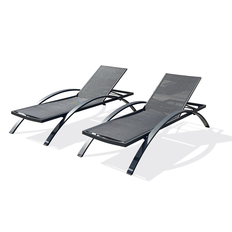 Lot de 2 bains de soleil en toile plastifiée et aluminium