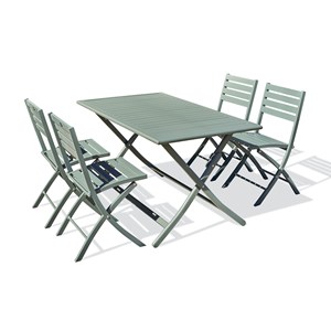 Ensemble repas de jardin 4 places en aluminium vert