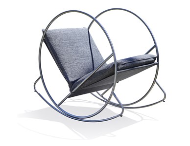 Fauteuil à bascule de jardin en inox et toile plastifiéee