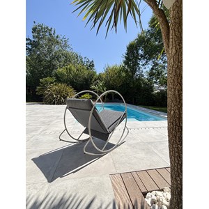 Fauteuil à bascule de jardin en inox et toile plastifiéee