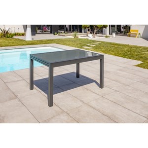 Ensemble repas 8 places en aluminium et plateau verre
