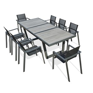 Ensemble repas 8 places en aluminium et plateau céramique