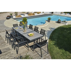 Ensemble repas 8 places en aluminium et plateau céramique