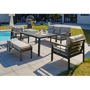 Ensemble table, fauteuils et bancs de jardin cayenne