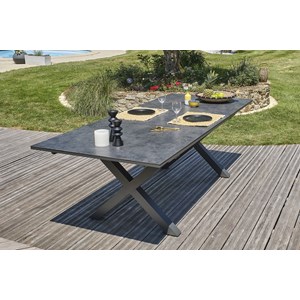 Ensemble repas de jardin 6 pl plateau céramique sur verre