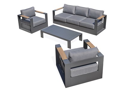 Salon de jardin 5 places en aluminium et accoudoirs en hpl