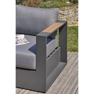 Salon de jardin 5 places en aluminium et accoudoirs en hpl