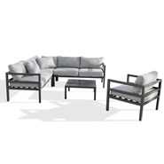 Salon de jardin d'angle 6 places en aluminium