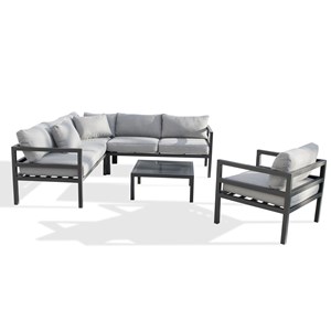 Salon de jardin d'angle 6 places en aluminium