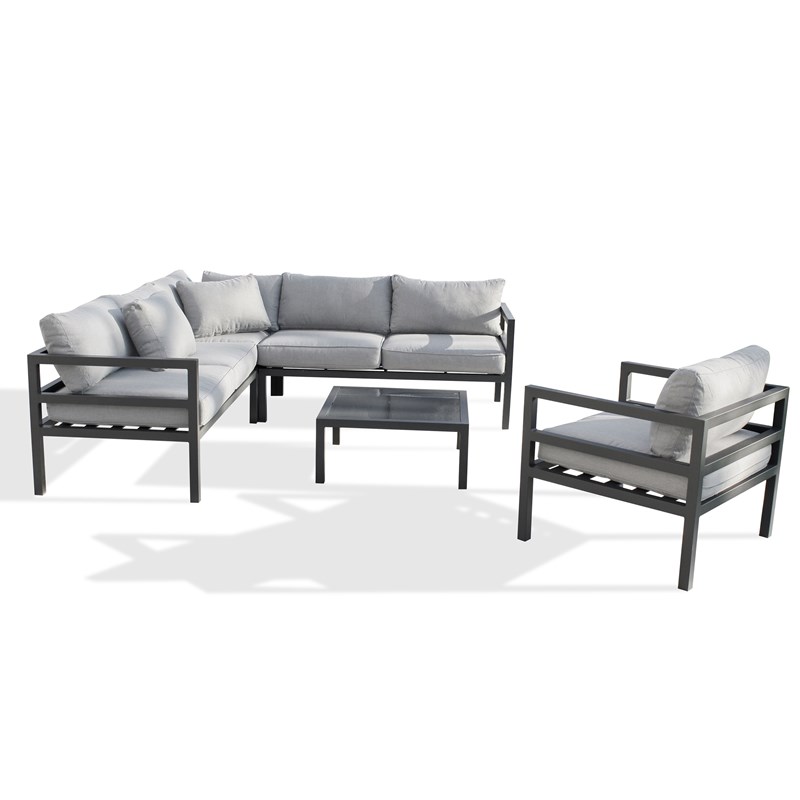 Salon de jardin d'angle 6 places en aluminium