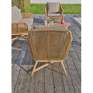 Salon bas de jardin 5 places alu aspect bois, teck et corde tissée