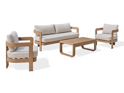 Salon bas de jardin 5 pl en aluminium imitation bois