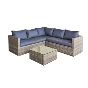 Salon de jardin 5 places en résine tressée miel