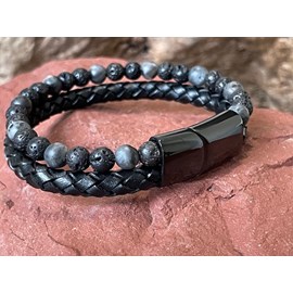 Bracelet force en basalte et labradorite