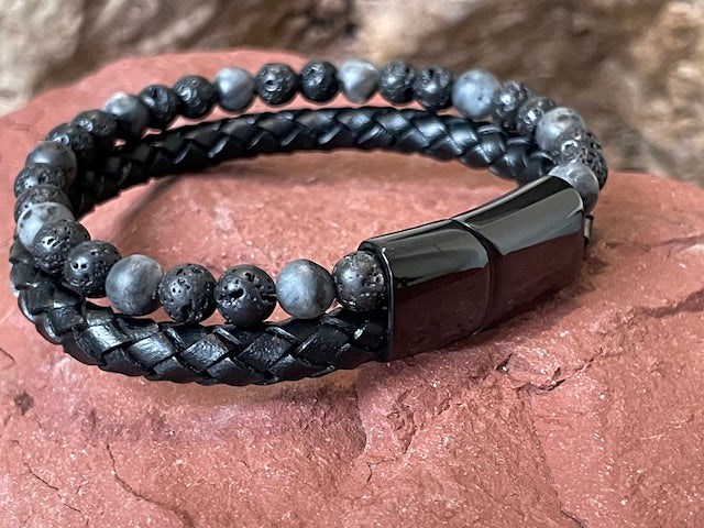 Natura-Zen - Bracelet force en basalte et labradorite