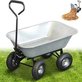 Brouette de jardin 75l - benne basculante - 4 roues gonflables - robuste et