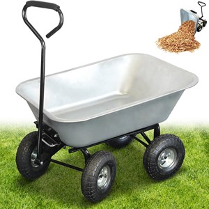 Brouette de jardin 75l - benne basculante - 4 roues gonflables - robuste et