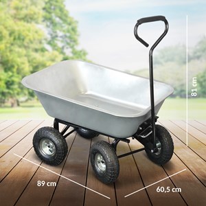 Brouette de jardin 75l - benne basculante - 4 roues gonflables - robuste et