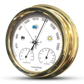 Baromètre 3 en 1 - cadre doré ø22,5 cm - lecture pression température hygro