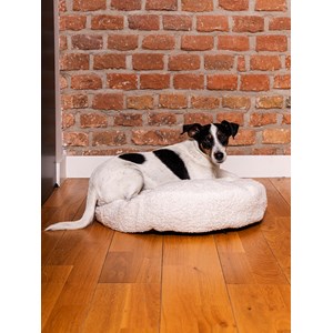 Coussin rond coco teddy beige clair, taille s, adorable Ecru