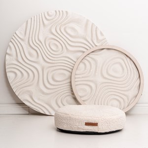 Coussin rond coco teddy beige clair, taille s, adorable Ecru