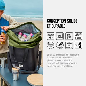 Glacière isotherme-olive-25 litres-contenir 30 canettes-36h glacé-tissu recyclé Olive