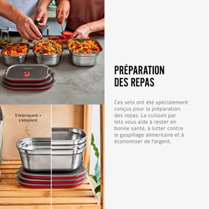 Lunch box en inox micro-ondable set de 3 mix (600-900-1200ml)