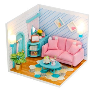 Salon ensoleillé. Maquette 3d réaliste avec beaucoup de détails et lumières led.