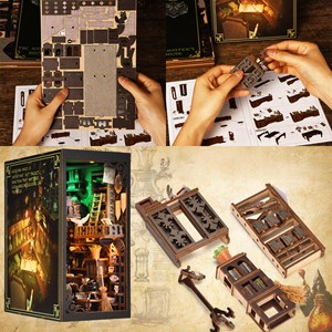 La maison de la maîtresse. Book nook en bois, design 3d réaliste.