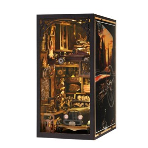 Collectionneurs de voitures. Book nook en bois, design 3d.